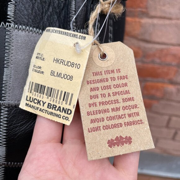 Lucky Brand Vintage Leather Patchwork Hobo Crossbody Purse Bag Grey Black New - Picture 13 of 14